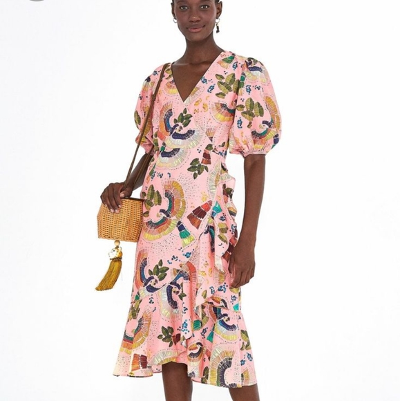 FARM Rio Dresses & Skirts - FARM Rio Tropical Birds Pink Wrap Dress *Flaw*